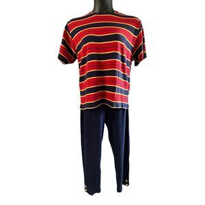 CHAUS Vintage 80's Women's Red & Black Striped Top Size L & Pull On Pant M